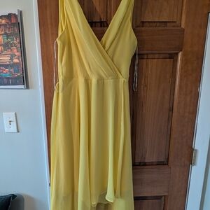 Dkny One-Shoulder Yellow Wrap Dress